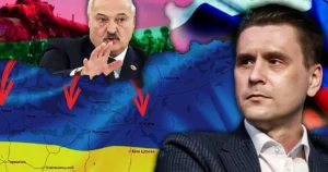 Олександр Лукашенко та Володимир Зеленський на тлі карти Білорусі з напрямками ударів на Україну