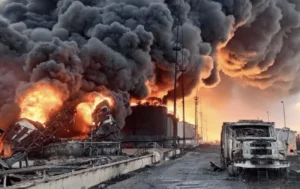 Пожежа на станції Второво після удару дронів СБУ у Володимирській області