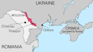 Мапа Придністровя, виділеного червоним на кордоні Молдови та України
