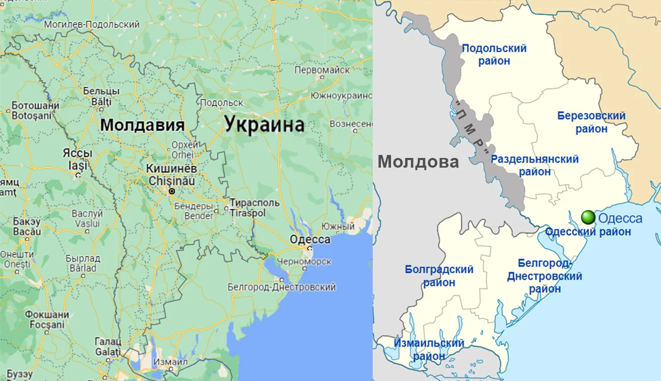 Карта Молдови та України з виділеним Придністровям і Тирасполем