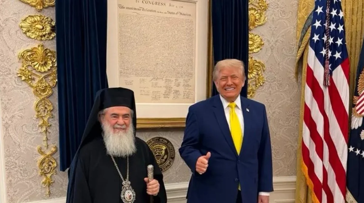 Патріарх Єрусалимський Феофіл III та Дональд Трамп під час зустрічі у Вашингтоні