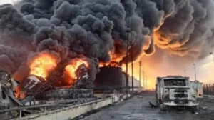 Пожар на нефтеперекачивающей станции Второво после удара дронов СБУ