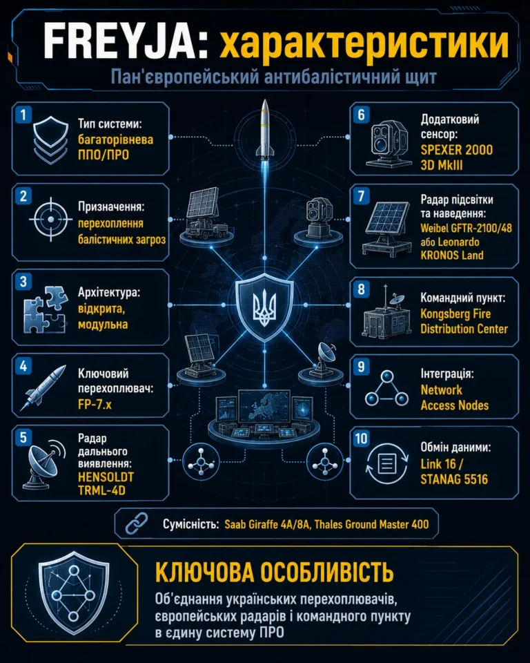 Характеристики украинской системы ПРО Freya с перехватчиками FP-7.x и радарами