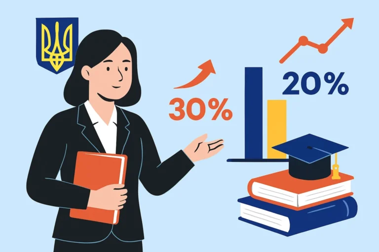 Диаграмма роста зарплат учителей Украины на 30% и 20%