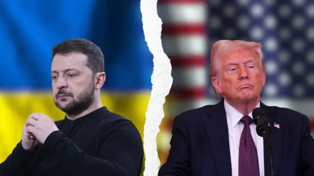 Зеленський і Трамп на тлі прапорів України та США щодо удару по Києву