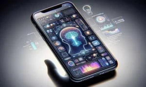Смартфон з інтерфейсом ШІ та нейронною мережею на екрані