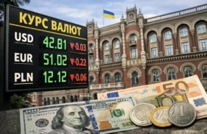 Зниження курсів долара та євро на табло обмінника на тлі НБУ