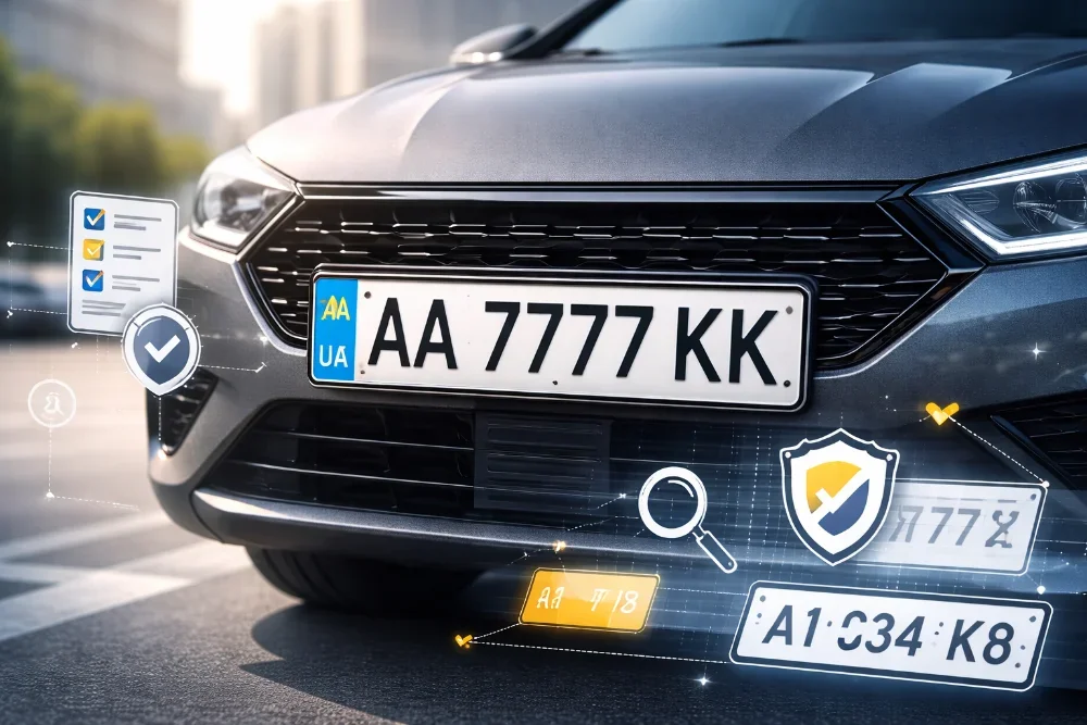 Автомобіль з номерним знаком AA 7777 KK та елементами онлайн-вибору комбінацій