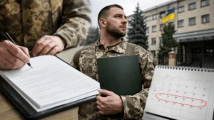 Військовослужбовець підписує контракт на службу в ЗСУ з календарем