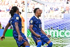 Кіліан Мбаппе святкує гол у ворота Марокко на чемпіонаті світу