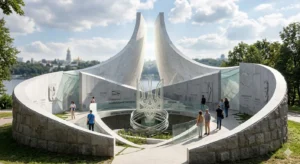 Мемориал Национального пантеона Украины с трезубцем в центре Киева