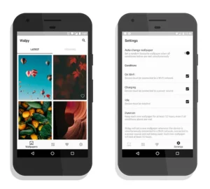 Два смартфони з налаштуваннями автоматичної зміни шпалер у додатку Walpy
