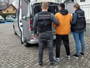 Польські прикордонники садять затриманого за образи українських дітей у фургон