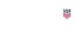 Логотип Soccer Forward Foundation з білим текстом і емблемою збірної США на чорному тлі